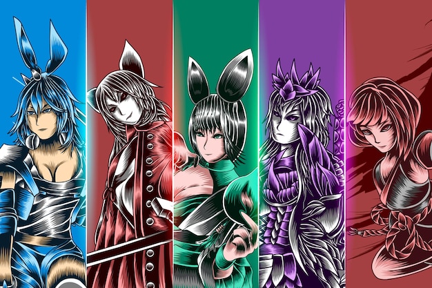 conjunto de ilustração de personagens de anime
