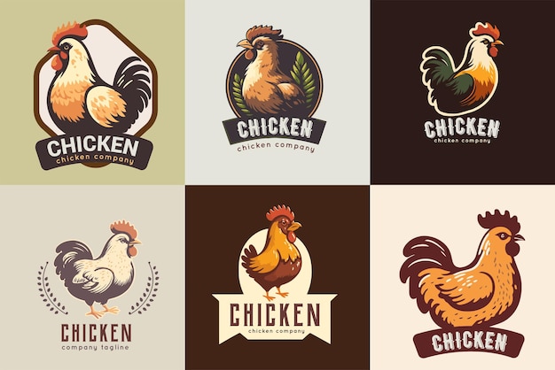 Conjunto de ilustração de rótulo de logotipo de lista de frango vetor de logotipo de mascote de frango