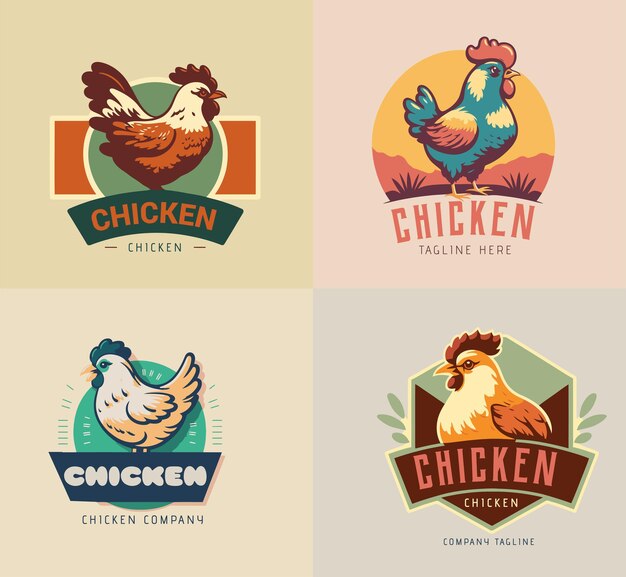 Conjunto de ilustração de rótulo de logotipo de lista de frango Vetor de logotipo de mascote de frango