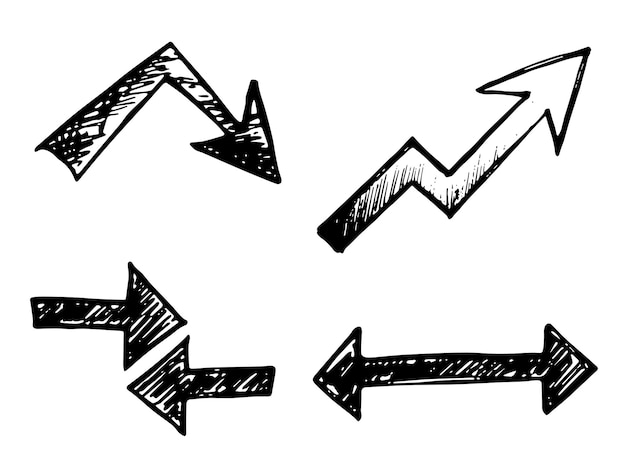 Vetor conjunto de ilustração de seta de tinta desenhada à mão clipart de rabiscos de negócios elemento único para design