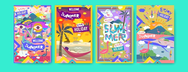 Conjunto de ilustração de verão para cartaz