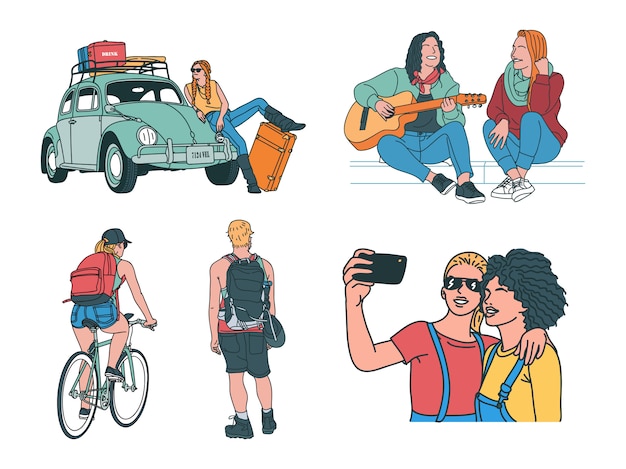 conjunto de ilustração de viagem desenhada à mão