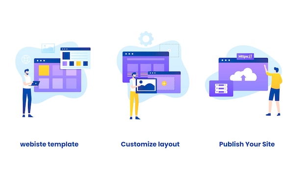Conjunto de ilustração do conceito de construtor de sites