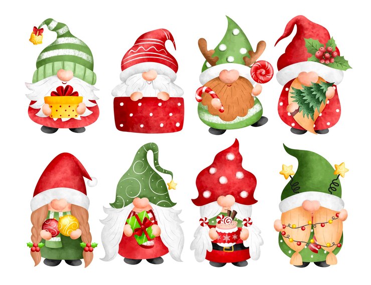 Vetor conjunto de ilustração em aquarela de gnomos de natal