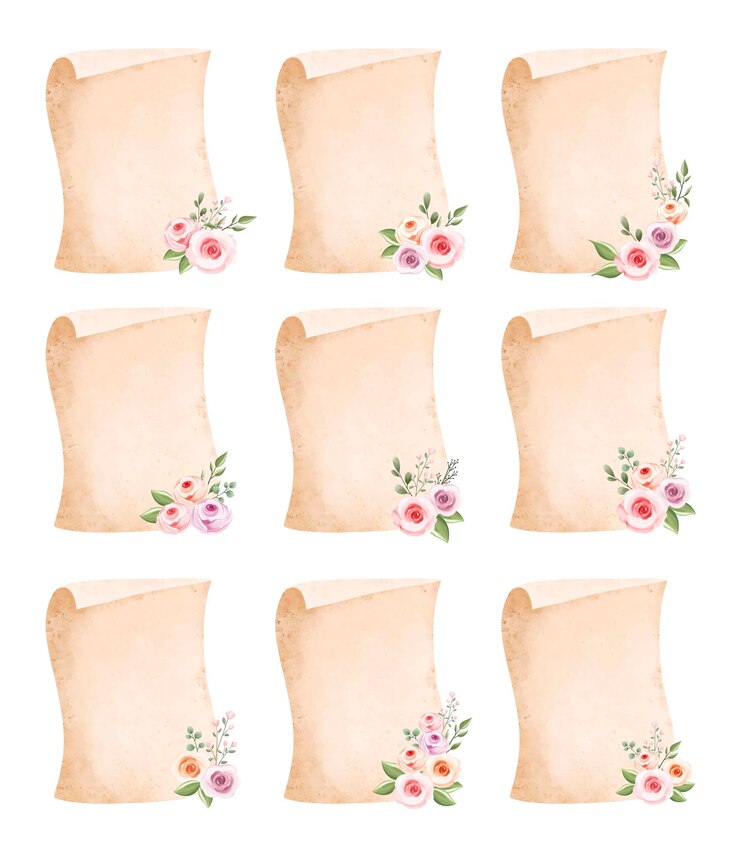 Vetor conjunto de ilustração em aquarela de papel vintage antigo e rosas