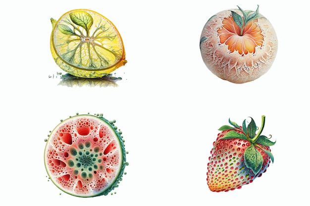 Conjunto de ilustração em aquarela de personagem de fruta fofa ilustração desenhada à mão isolada em fundo branco no estilo boho