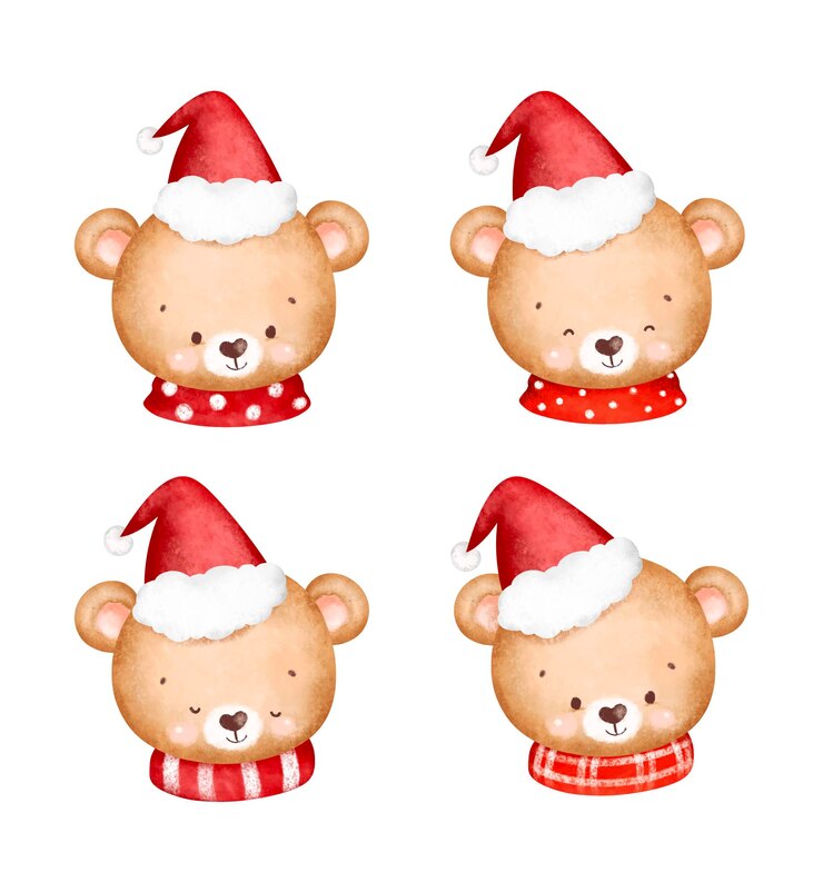 Vetor conjunto de ilustração em aquarela de ursinho fofo de natal