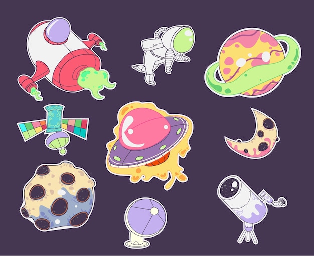 conjunto de ilustração fofa do espaço sideral