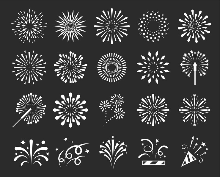 Vetor conjunto de ilustração isolada de fogos de artifício