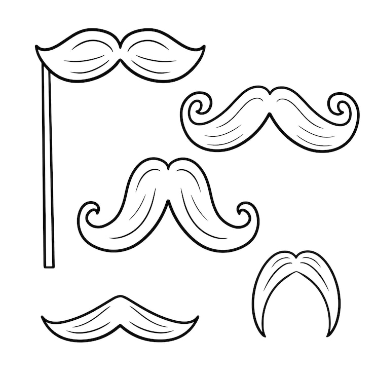 Vetor conjunto de ilustração monocromática vetorial bigode de desenho animado para festas e piadas práticas bigode em uma vara