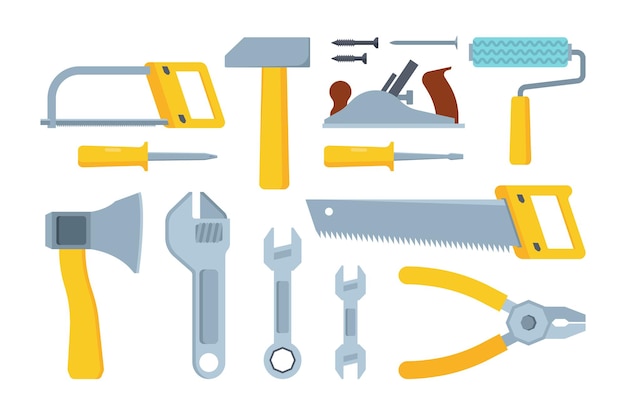 Conjunto de ilustração plana de diferentes ferramentas de construção moderna