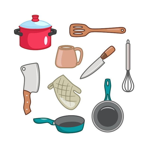 Vetor conjunto de ilustração plana de utensílios de cozinha