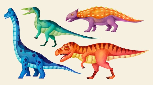 Vetor conjunto de ilustração realista de dinossauros