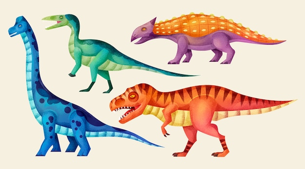 Conjunto de ilustração realista de dinossauros