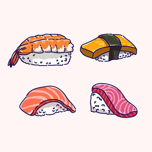 Conjunto de ilustração vetorial de comida japonesa de sushi