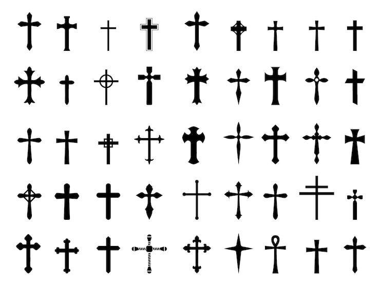 Vetor conjunto de ilustração vetorial de cruz de religião