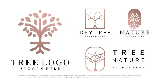 Conjunto de ilustração vetorial de design de logotipo de árvore natural com elemento criativo vetor premium