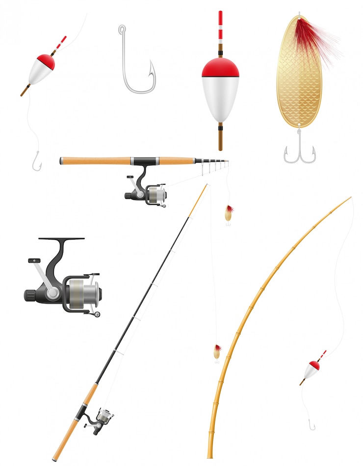 Vetor conjunto de ilustração vetorial de equipamento de pesca