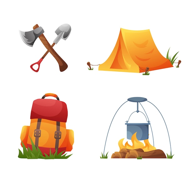 Vetor conjunto de ilustração vetorial de equipamentos de camping