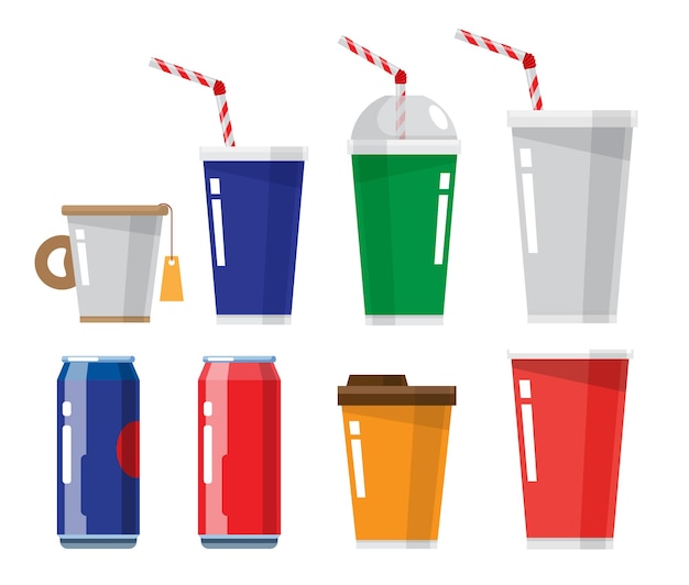 Vetor conjunto de ilustração vetorial de fast-food de bebidas