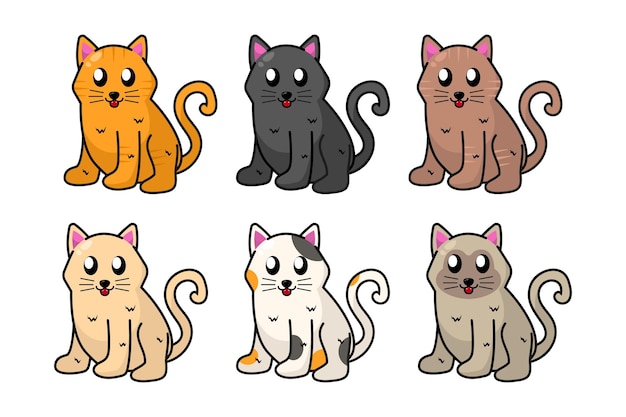 Conjunto de ilustração vetorial de gato fofo