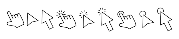 Conjunto de ilustração vetorial de ícone de cursor de clique de mouse de seta sinal e símbolo de clique de ponteiro