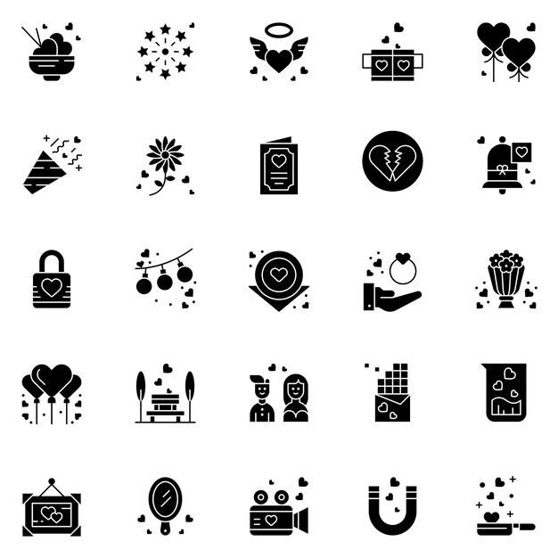Conjunto de ilustração vetorial de pacote de ícones da web de ícones de casamento