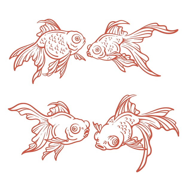 Vetor conjunto de ilustração vetorial de peixe dourado desenhada à mão coleção de arte de linha de peixe dourado