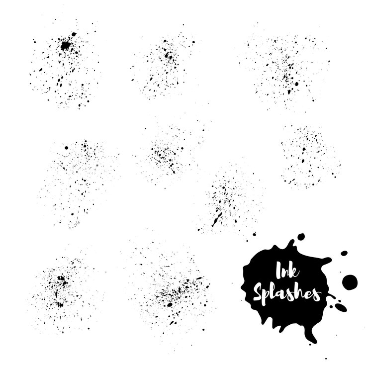 Vetor conjunto de ilustração vetorial de respingos de tinta. fundo de grunge de pintados à mão.