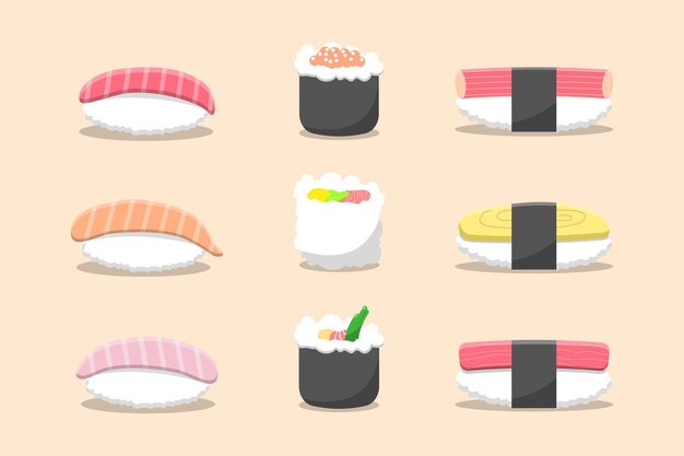 Conjunto de ilustração vetorial de sushi japonês