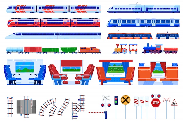 Conjunto de ilustração vetorial de transporte ferroviário de trem.