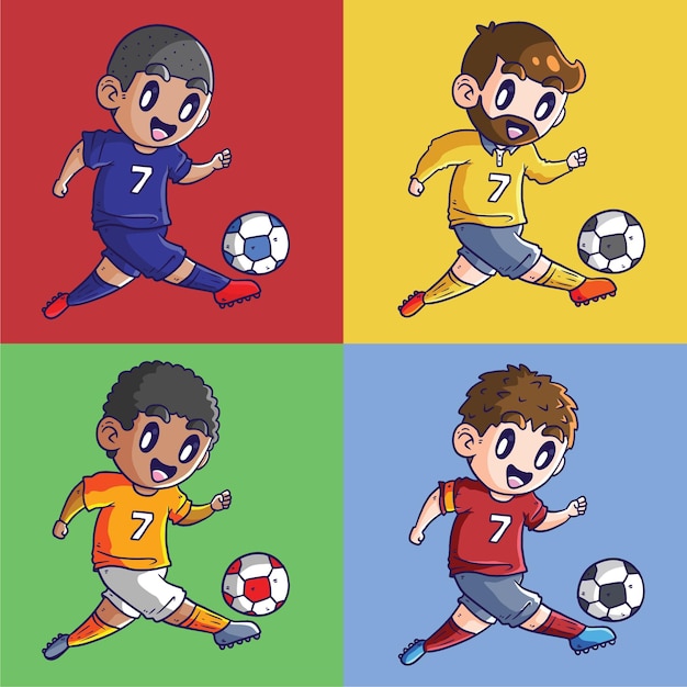 Vetor conjunto de ilustração vetorial do homem jogando futebol