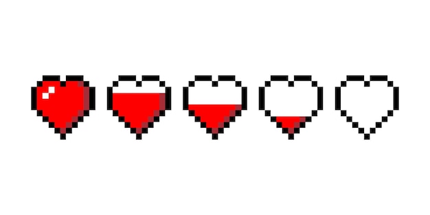 Conjunto de ilustração vetorial isolado de carregamento de coração pixel