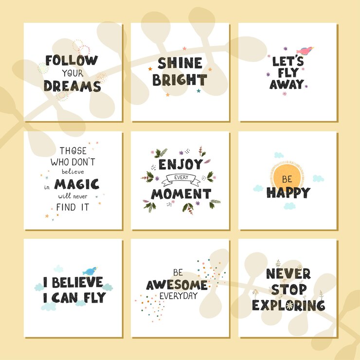 Vetor conjunto de ilustrações com letras desenhadas à mão siga seus sonhos design de tipografia colorida