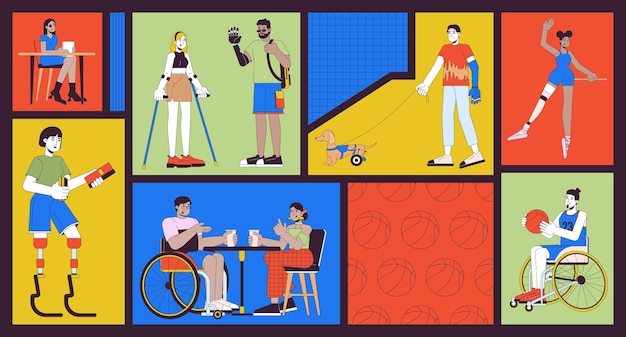 Conjunto de ilustrações da grelha bento de inclusão de pessoas com deficiência