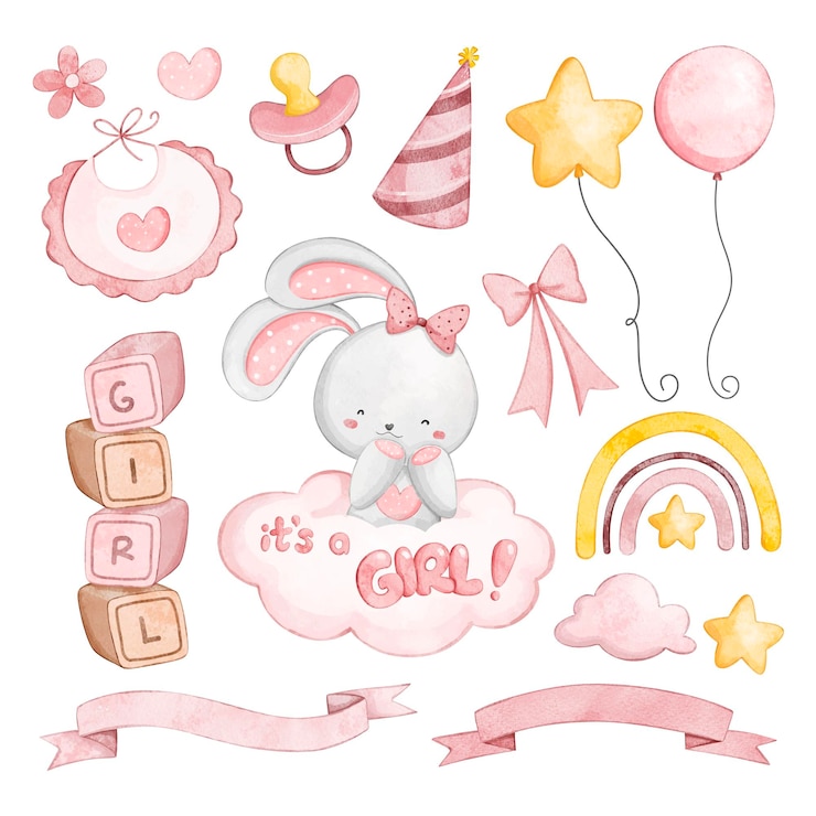 Vetor conjunto de ilustrações de aquarela do clipart baby swower