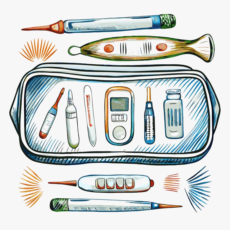 Vetor conjunto de ilustrações de artigos médicos e de hospitalidade