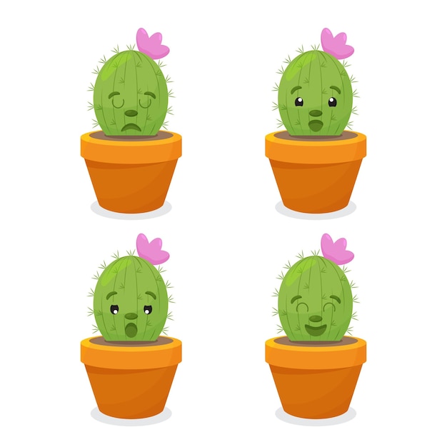 conjunto de ilustrações de cactos bonitos dos desenhos animados