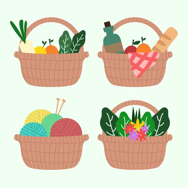 Vetor conjunto de ilustrações de cestas