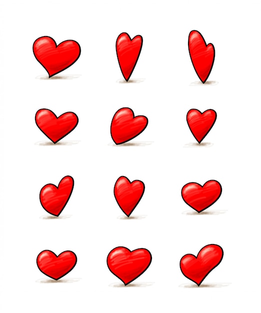 Conjunto de ilustrações de corações, pacote de ícones românticos abstratos diferentes. romance, dia dos namorados