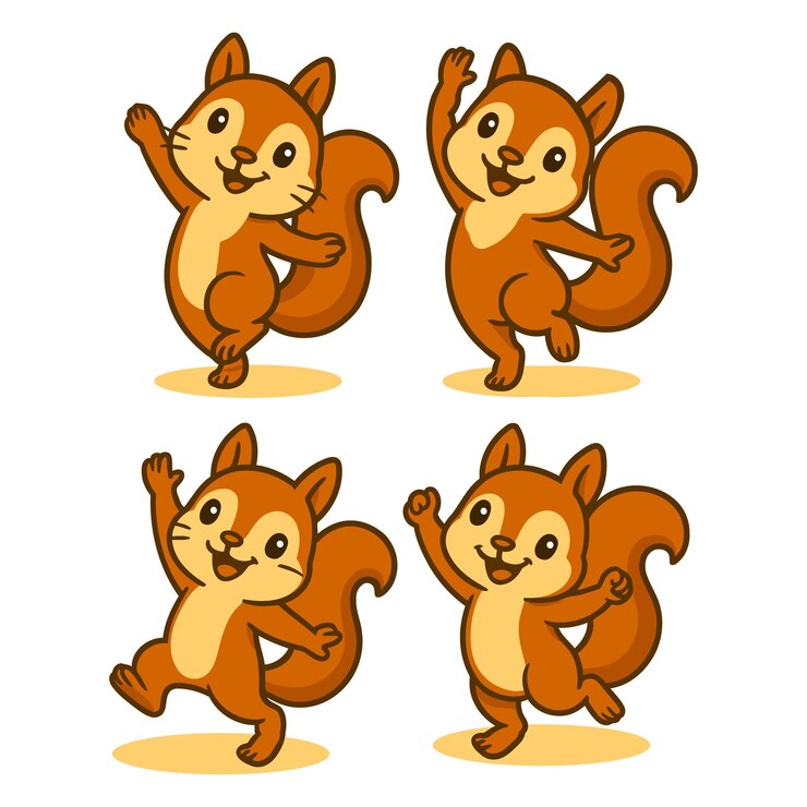 conjunto de ilustrações de danças de esquilos bonitos em fundo branco