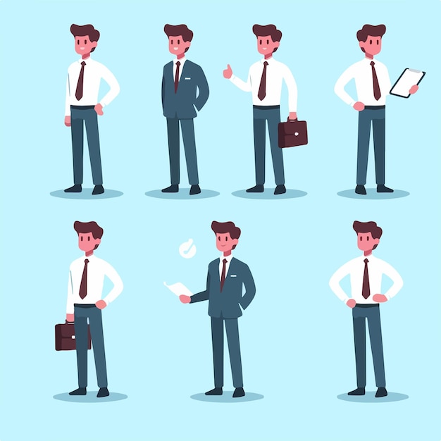 conjunto de ilustrações de desenhos animados de personagens de negócios em diferentes poses