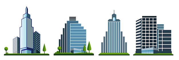 Conjunto de ilustrações de edifícios modernos com vários projetos arquitetônicos