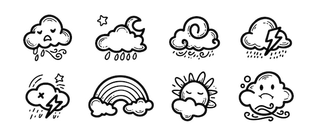 Conjunto de ilustrações de elementos de rabiscos meteorológicos para fins de projeto