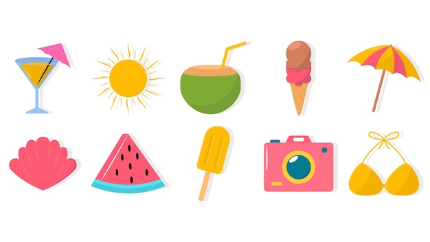 Conjunto de ilustrações de elementos de verão
