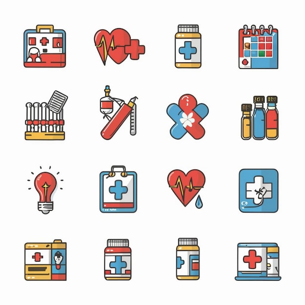 Vetor conjunto de ilustrações de elementos médicos