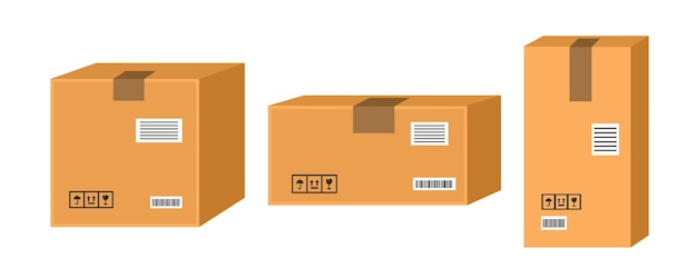 Conjunto de ilustrações de embalagens de papelão Ilustrações de caixas de papelão ondulado Caixas de produtos de armazém