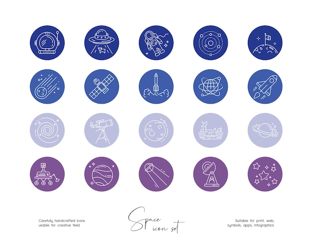 Conjunto de ilustrações de espaço vetorial de arte em linha desenhada à mão para mídia social ou branding