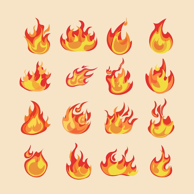 Vetor conjunto de ilustrações de fogo ardente