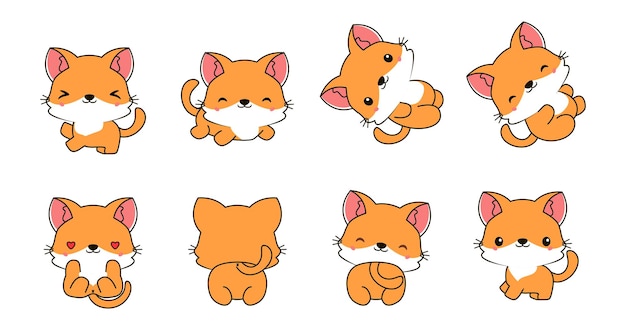 Vetor conjunto de ilustrações de gatos kawaii